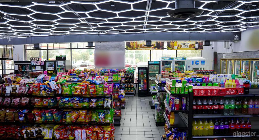 Store interior with coolers, Coca-Cola displays and front windows